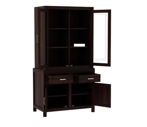 Sheesham Sideboard with Glass Doors & Drawers - Walnut Finish
