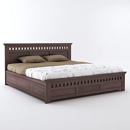 Solid Sheesham Wood King Size Bed with Box Storage | Walnut Finish