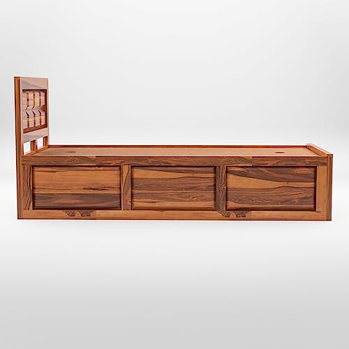 Ratan Pattern Sheesham Wood Single Bed - Honey Finish