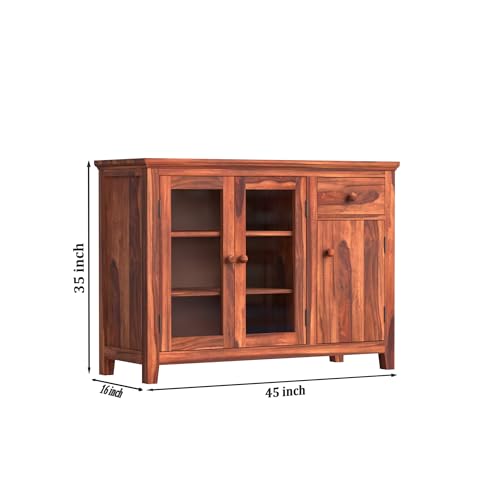 Sheesham Sideboard Cabinet with Glass Doors - Walnut Finish