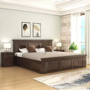 King Size Sheesham Bed with Box Storage - Honey Teak