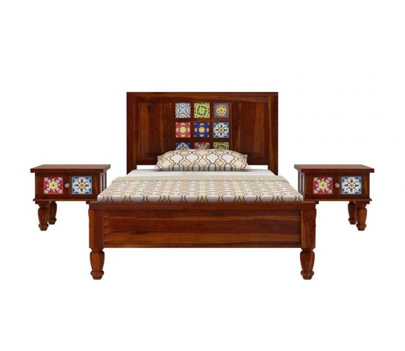 Traditional Tile Headboard Single Bed - Honey Finish