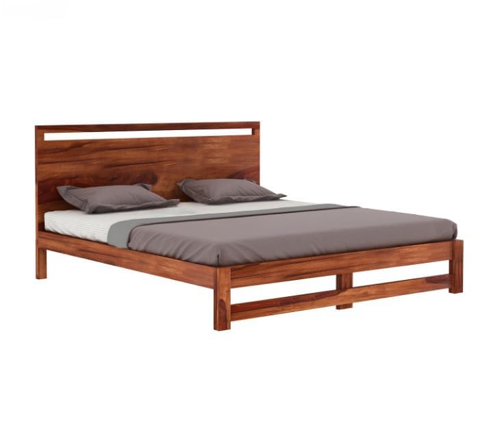 Solid Sheesham Wood King Size Bed for Bedroom | Natural Finish