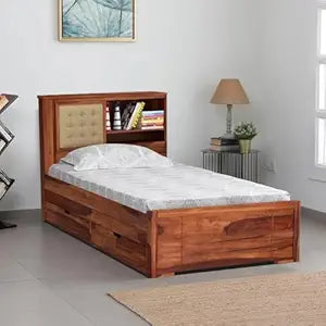 Solid Sheesham Single Bed with Storage