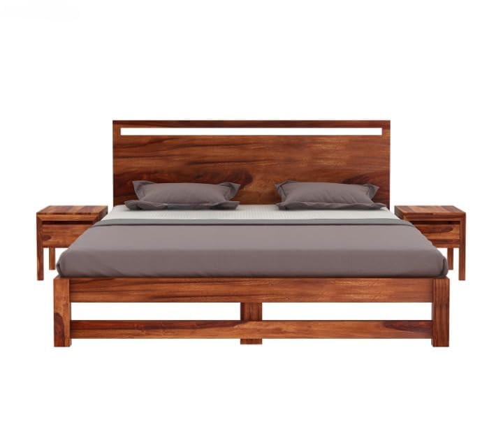 Solid Sheesham Wood King Size Bed for Bedroom | Natural Finish
