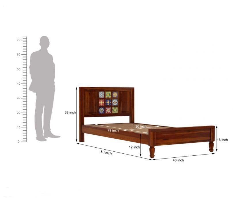Traditional Tile Headboard Single Bed - Honey Finish