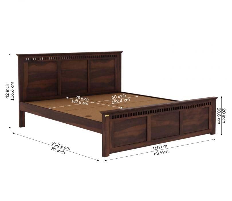 Panelled Headboard King Size Bed with Storage - Walnut Finish