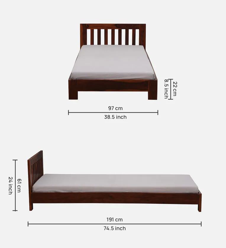Solid Sheesham Wood Single  Bed for Bedroom | Walnut Finish