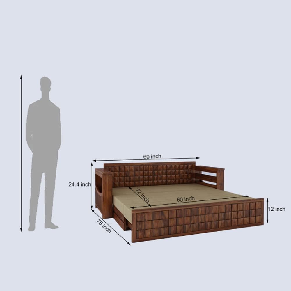 Diamond 3-Seater Sheesham Sofa Cum Bed for bedroom