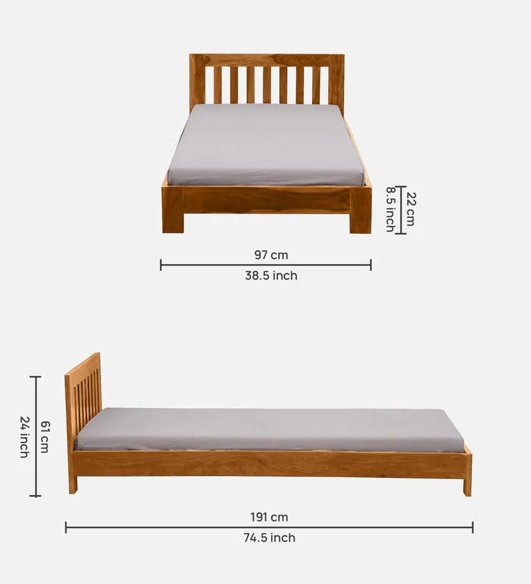 Solid Sheesham Wood Single Bed | Honey Finish
