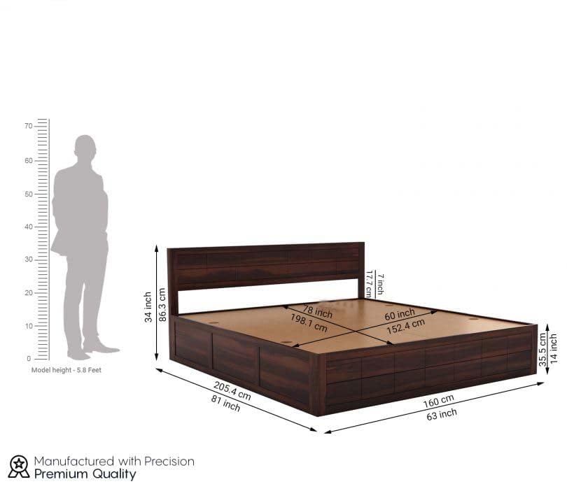 King Size Sheesham Bed with Box Storage - Walnut Finish