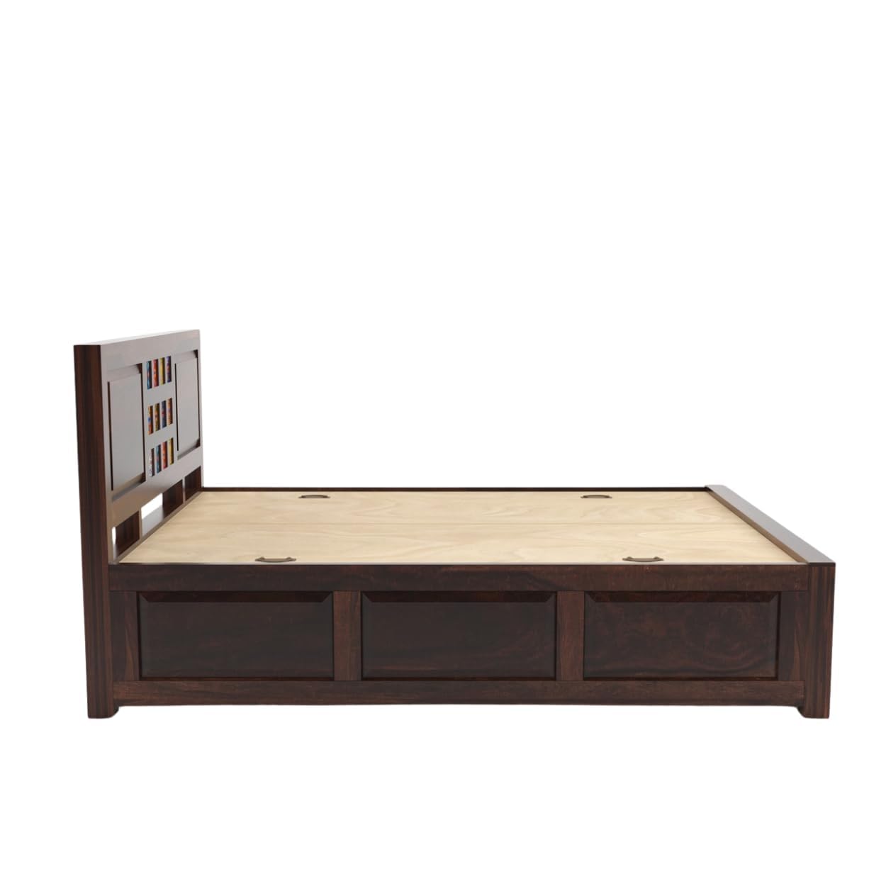 Jodhpuri Tile King Size Sheesham Bed with Storage - Walnut Finish
