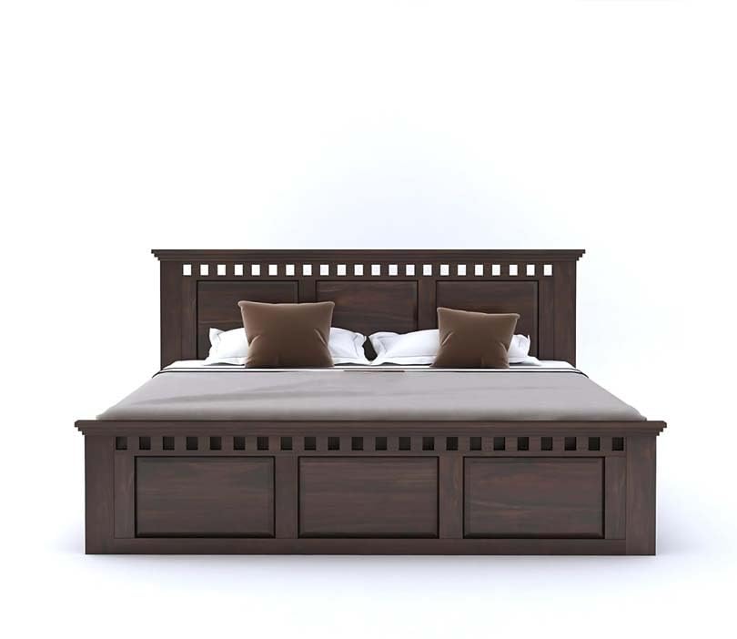Solid Sheesham Wood Queen Size Bed - Walnut Finish
