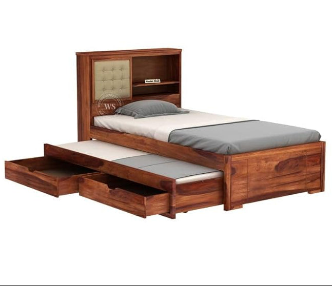 Solid Sheesham Single Bed with Storage