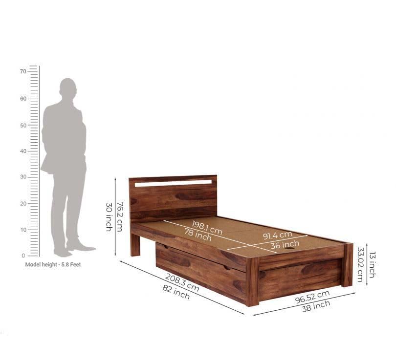 Single Sheesham Bed with Drawer Storage - Natural Finish