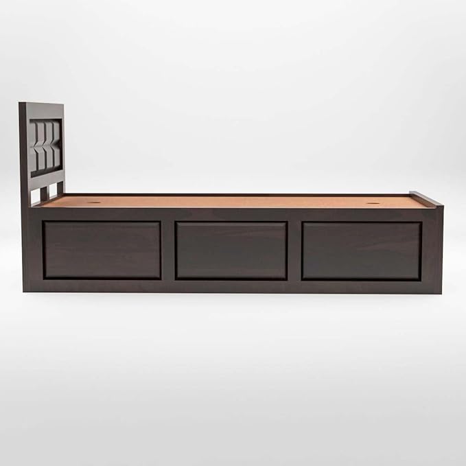 Ratan Pattern Single Bed with Storage - Walnut Finish