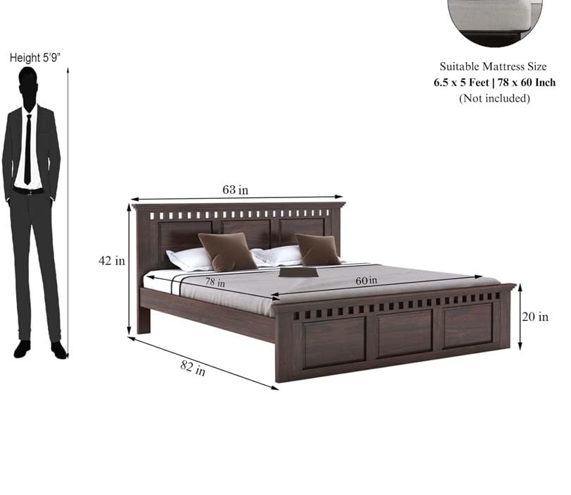 Solid Sheesham Wood Queen Size Bed - Walnut Finish