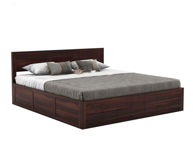 King Size Sheesham Bed with Box Storage - Walnut Finish