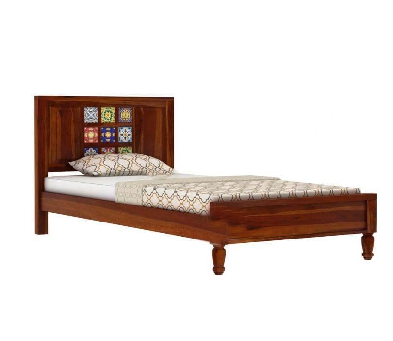 Traditional Tile Headboard Single Bed - Honey Finish