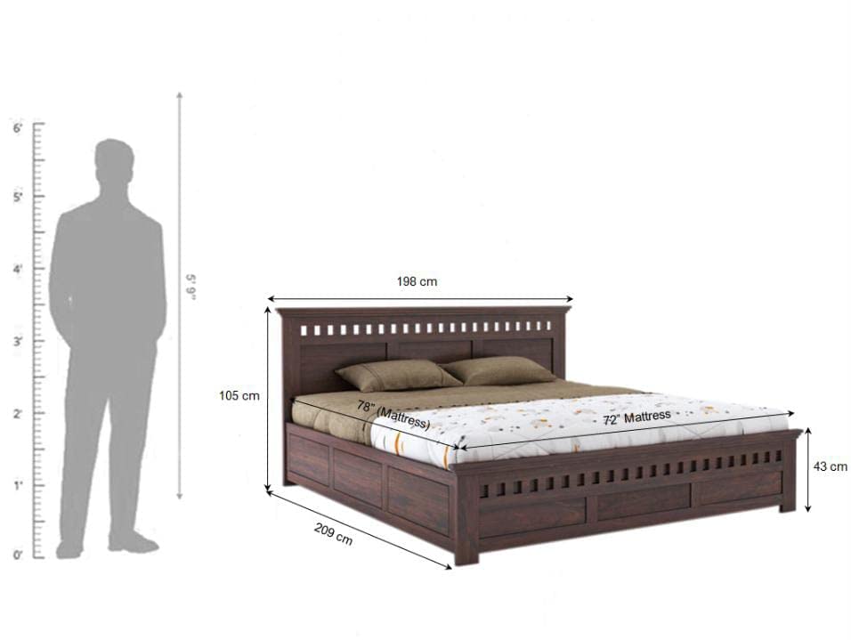 Solid Sheesham Wood King Size Bed with Box Storage | Walnut Finish