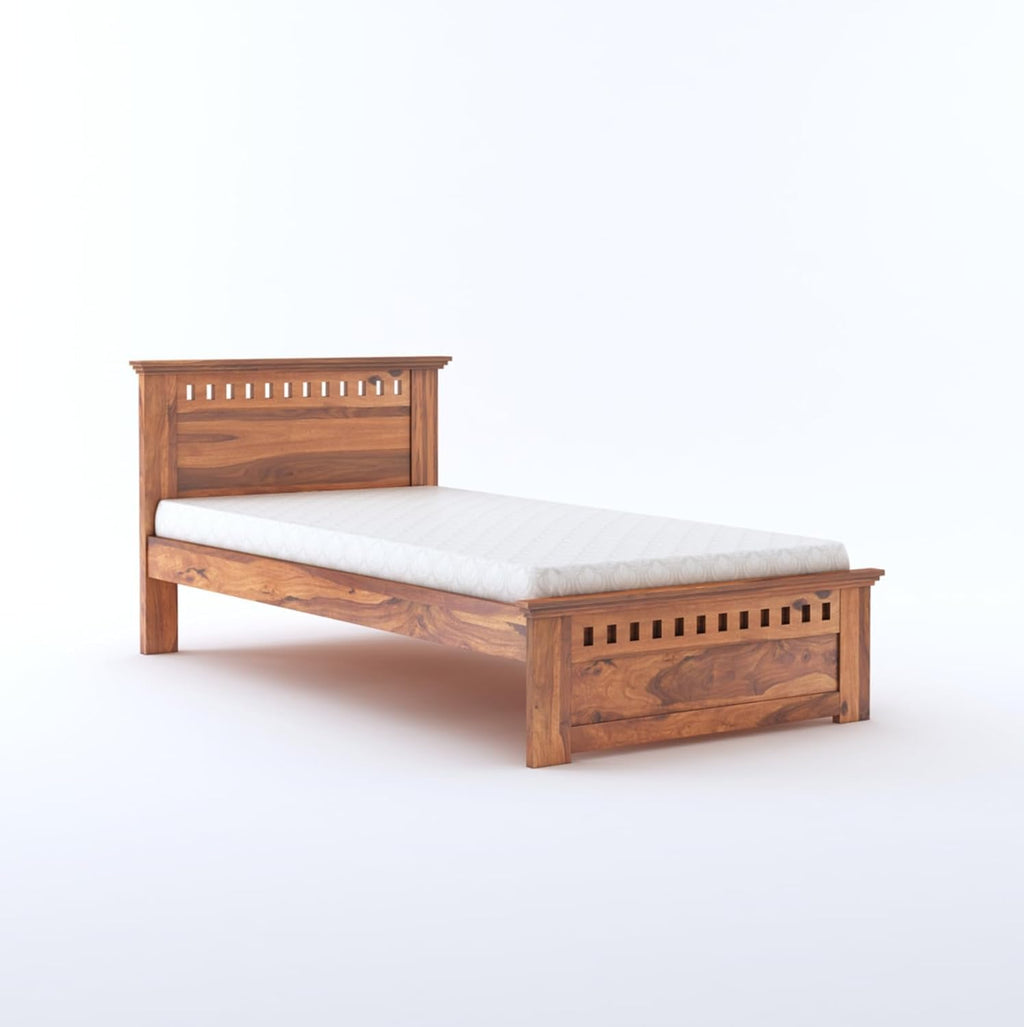 Solid Sheesham Wood Single Bed | Natural Finish