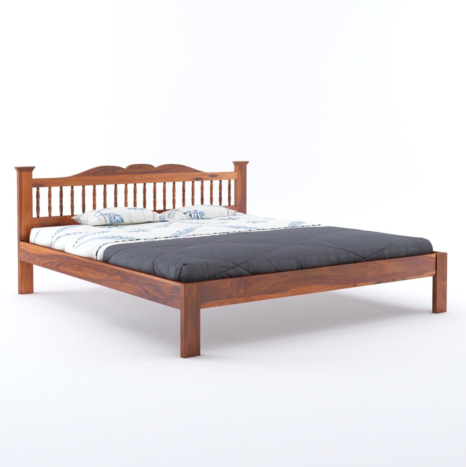 Solid Sheesham Wood King Size Bed - Natural Finish