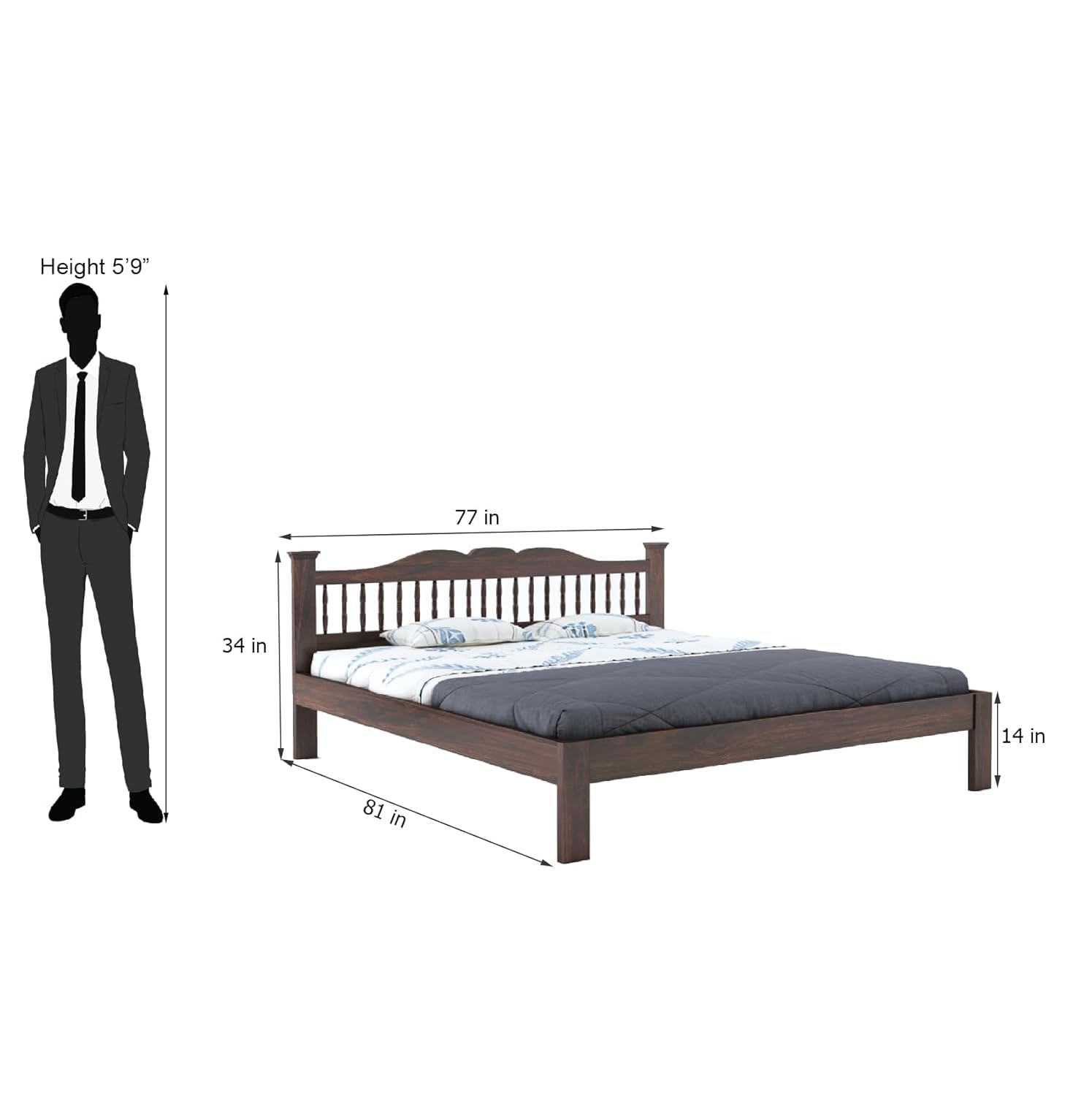 Solid Sheesham Wood King Size Bed | Walnut Finish
