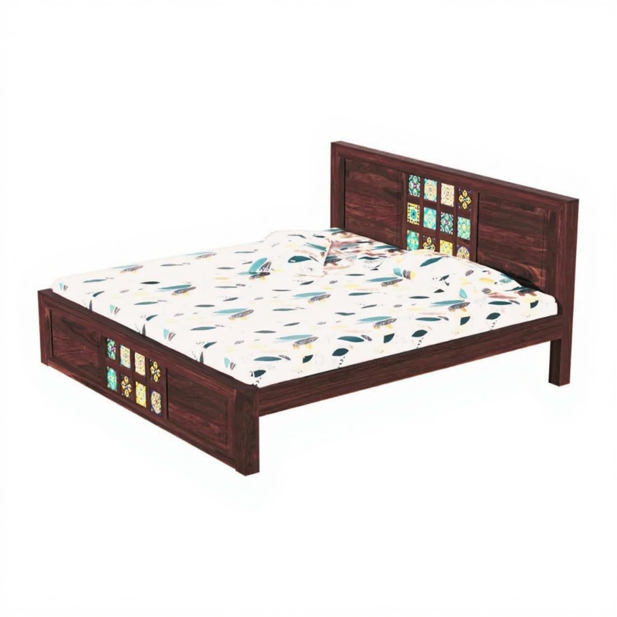 Jodhpuri Tile King Size Sheesham Wood Bed For Wedroom