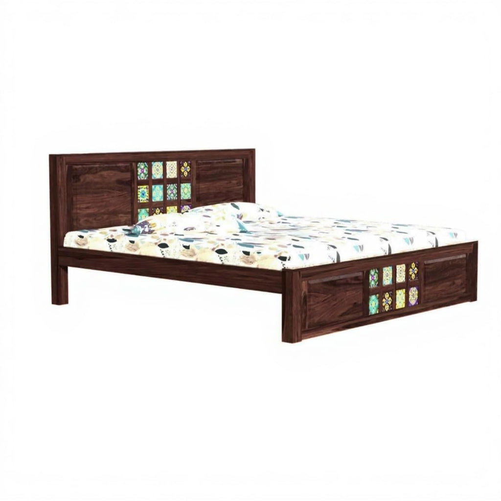 Jodhpuri Tile King Size Sheesham Wood Bed For Wedroom