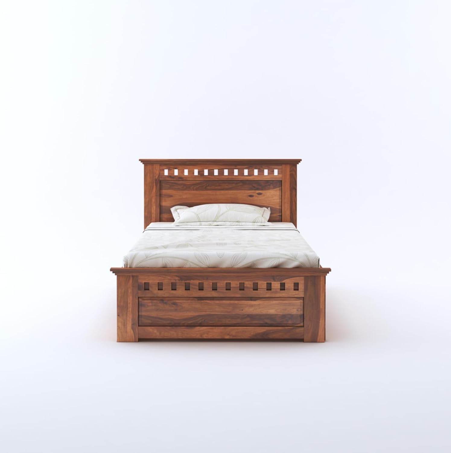 Solid Sheesham Single Bed with Box Storage - Teak Honey Finish