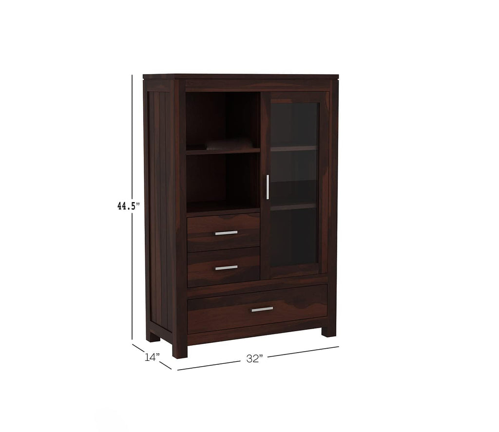 Sheesham Bookshelf & Crockery Cabinet - Walnut Finish