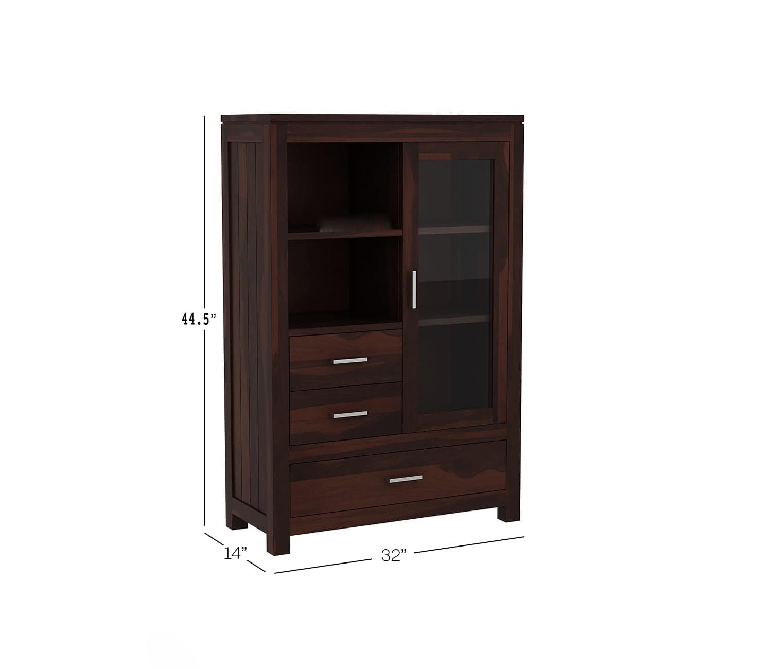 Sheesham Bookshelf & Crockery Cabinet - Walnut Finish