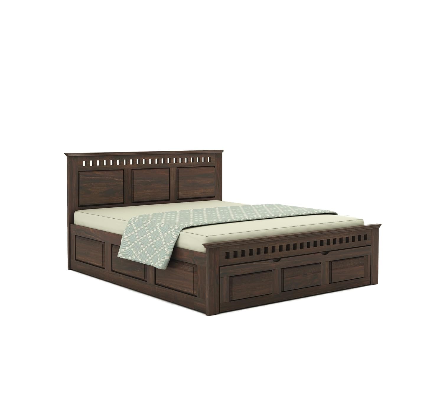 Kuber King Sheesham Bed with Drawers - Walnut Finish