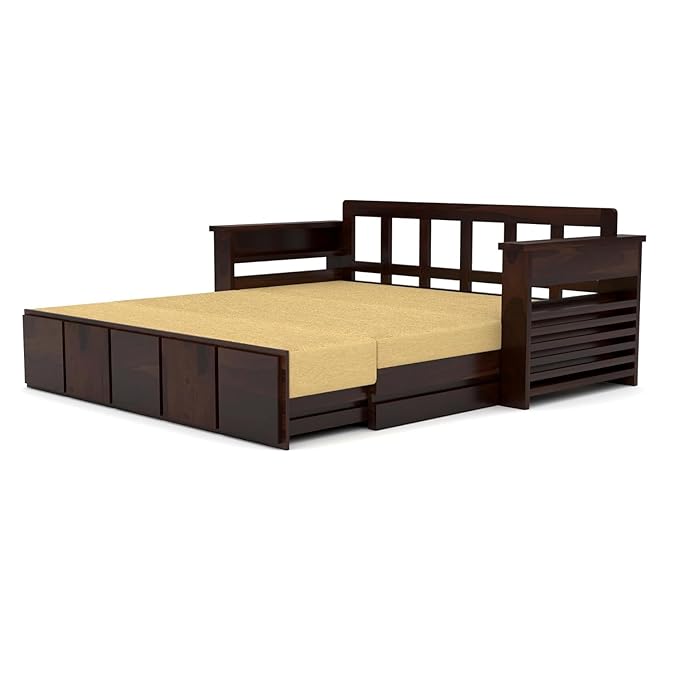 Solid Sheesham 3-Seater Sofa Cum Bed - Walnut Finish