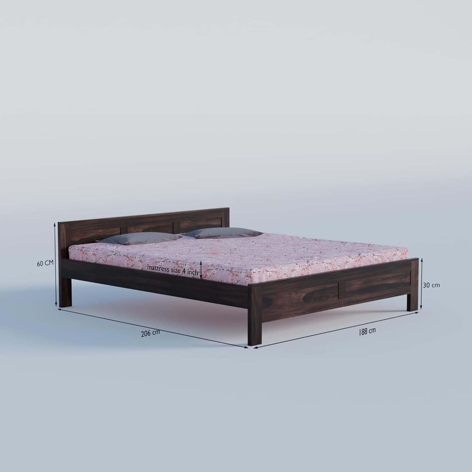 Solid Sheesham Wood King Size Bed - Walnut Finish