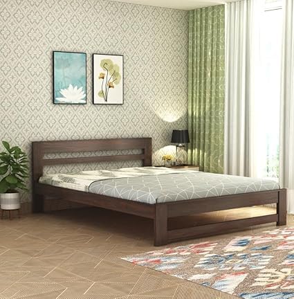Solid Sheesham Wood King Size Bed | Walnut Finish
