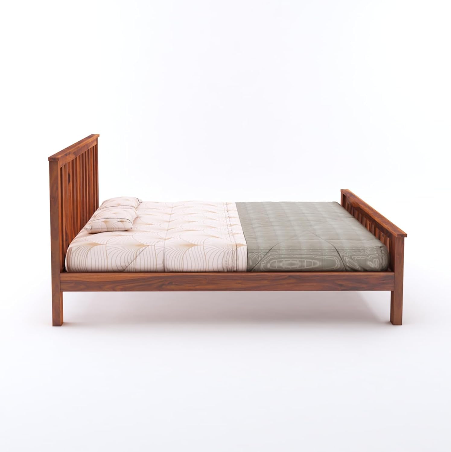Solid Sheesham Wood Queen Size Bed - Honey Finish