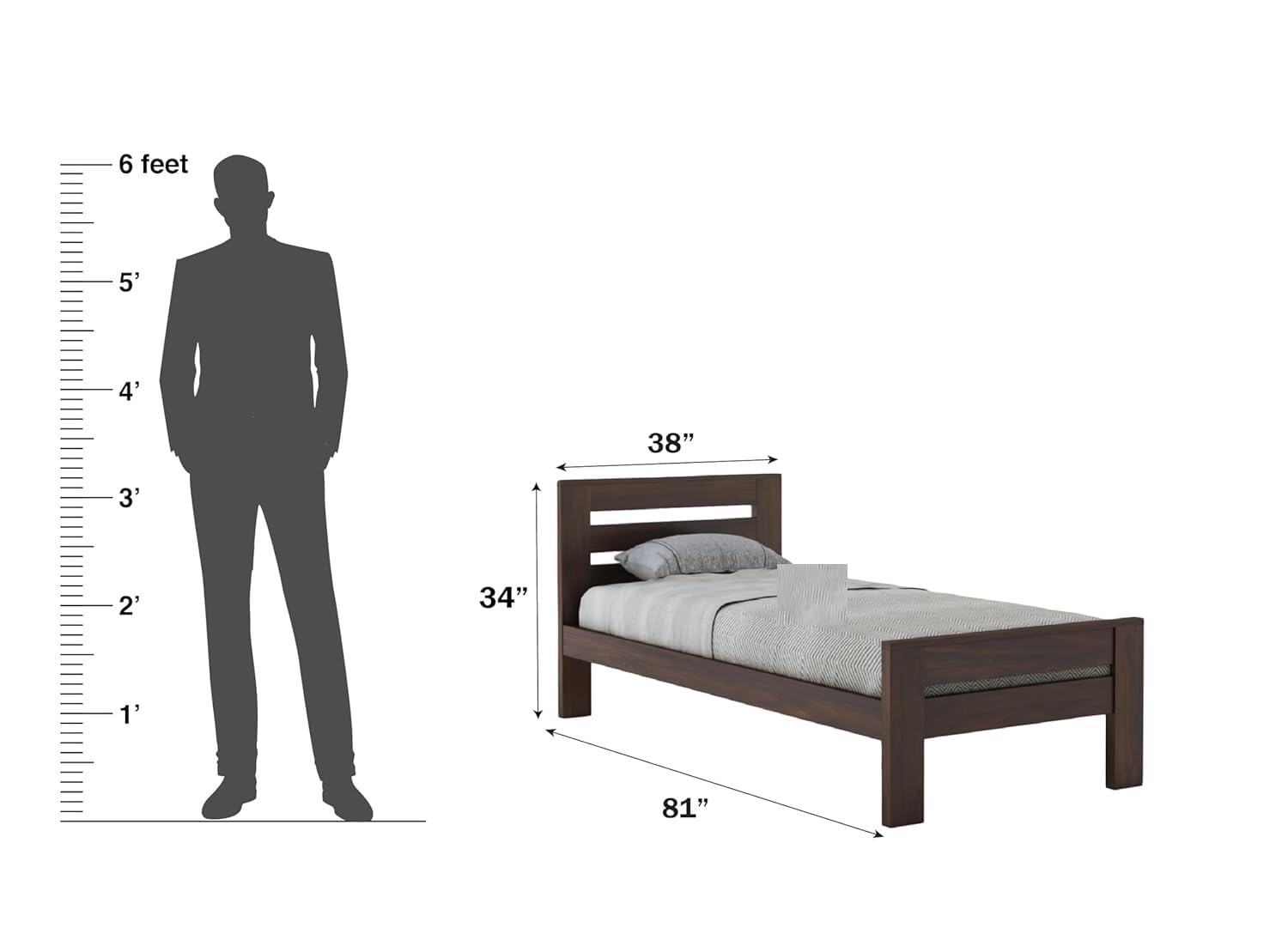 Solid Sheesham Wood Single Bed For Bedroom | Walnut Finish