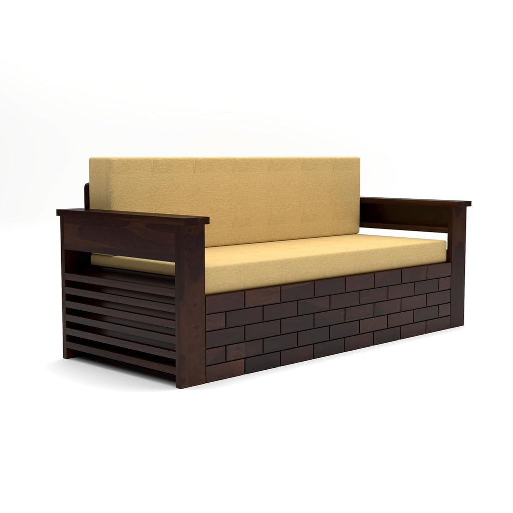 3-Seater Sheesham Wood Sofa Cum Bed - Walnut Finish