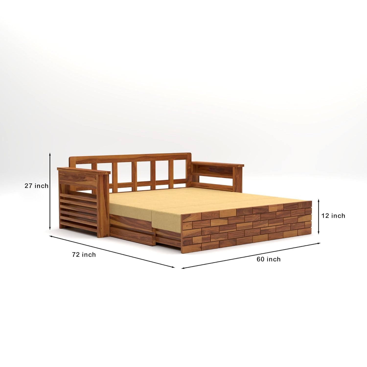 Morden Solid Sheesham Wood 3-Seater Sofa Cum Bed