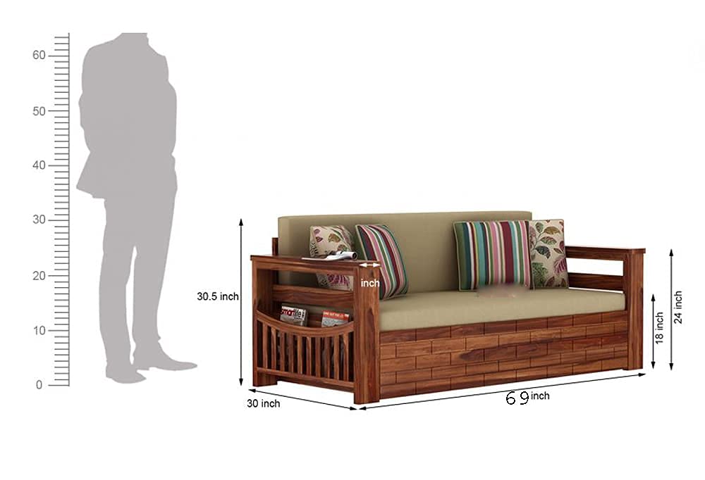 Solid Sheesham Sofa Cum Bed For Livingroom | Natural Finish