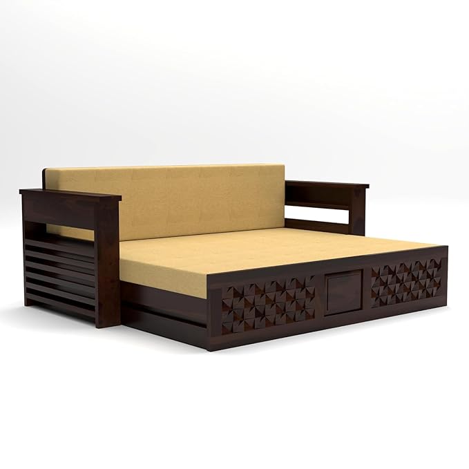 Solid Sheesham Wood 3 Seater Sofa Cum Bed for Living Room