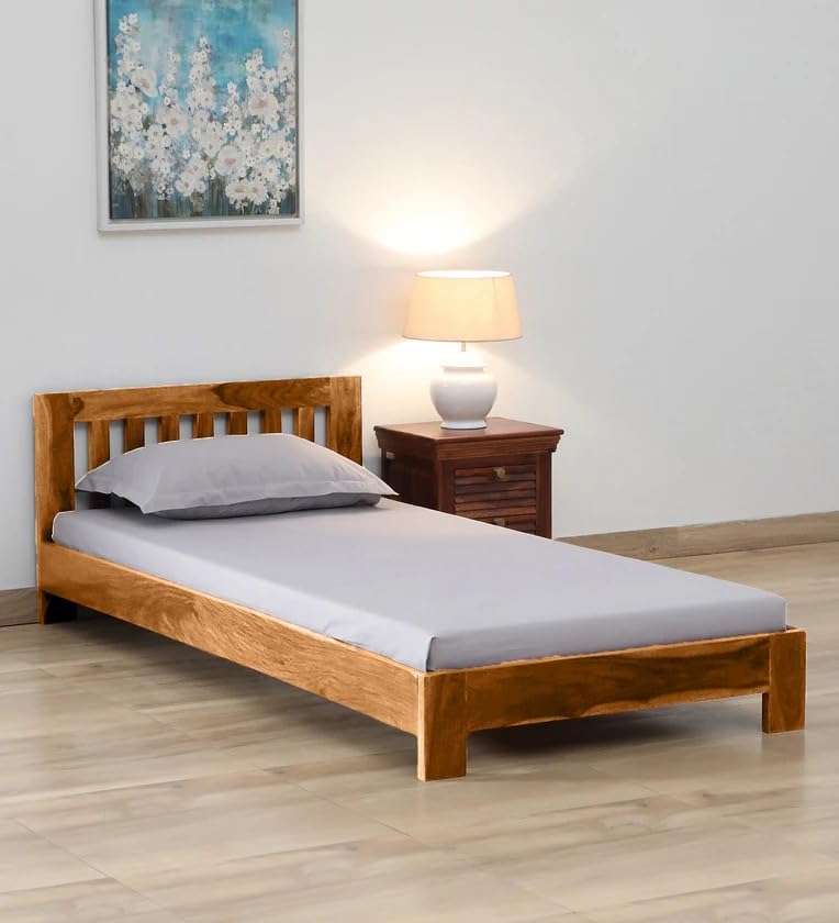 Solid Sheesham Wood Single Bed | Honey Finish