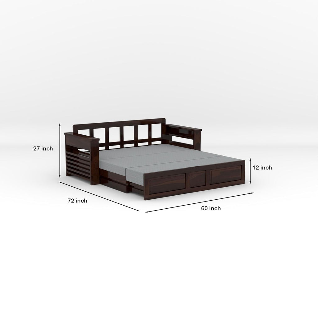 Solid Sheesham Wood Single Sofa Cum Bed | Walnut Finish