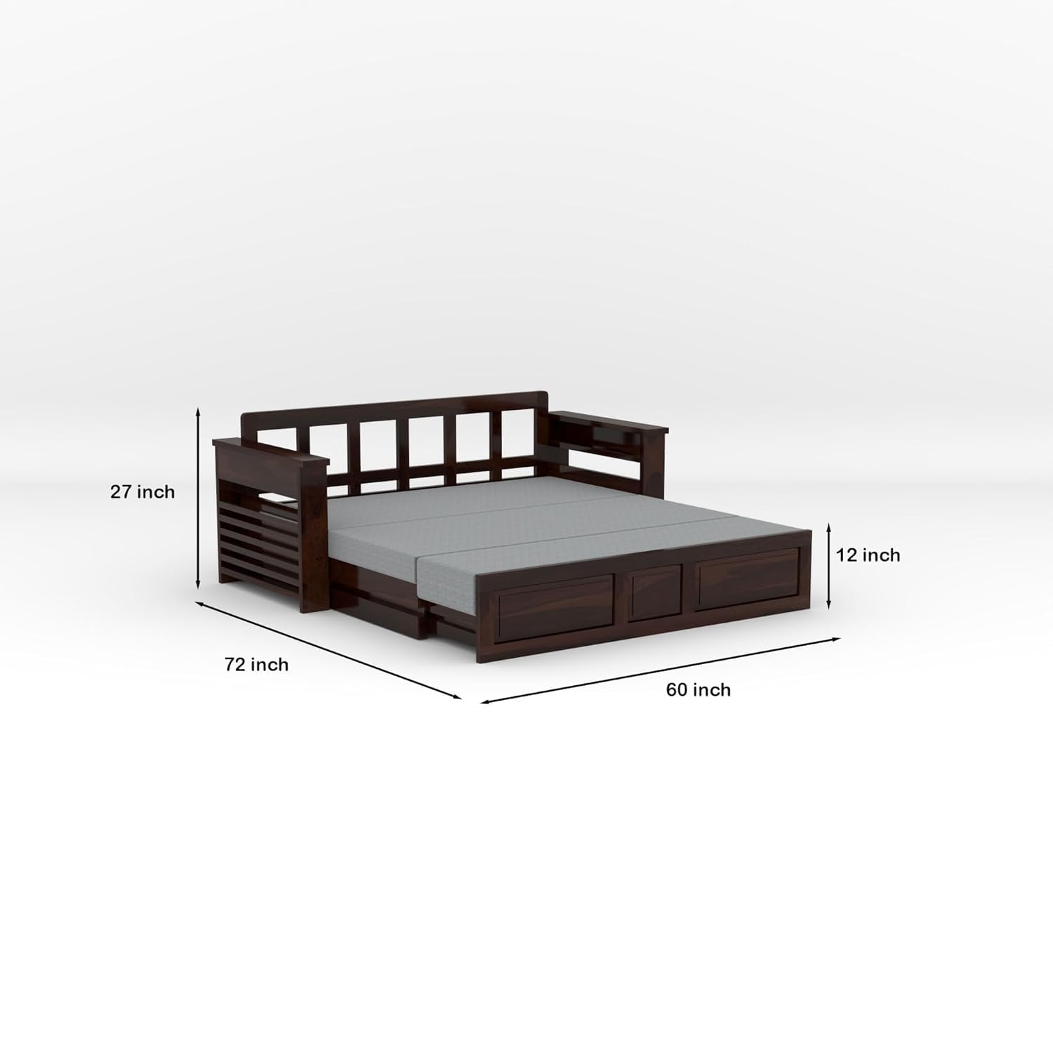 Solid Sheesham Wood Single Sofa Cum Bed | Walnut Finish