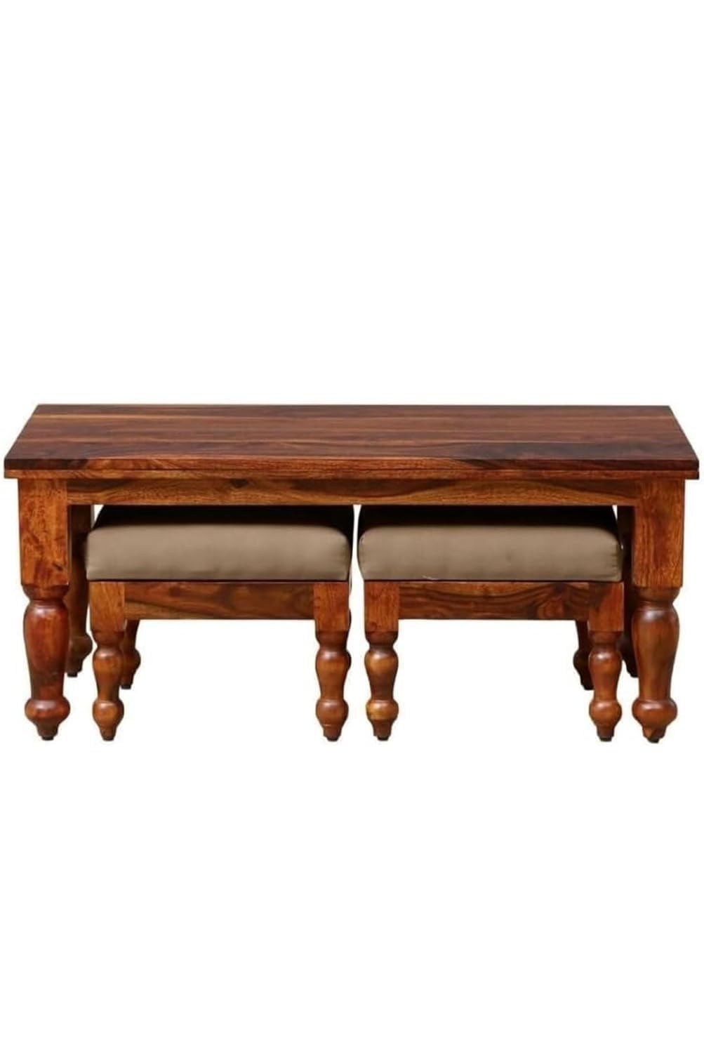 Sheesham Wood Coffee Table Set with Nesting Stools | Natural Finish