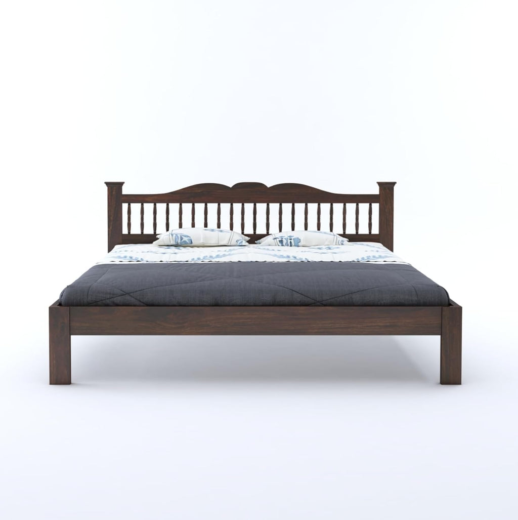Solid Sheesham Wood King Size Bed | Walnut Finish