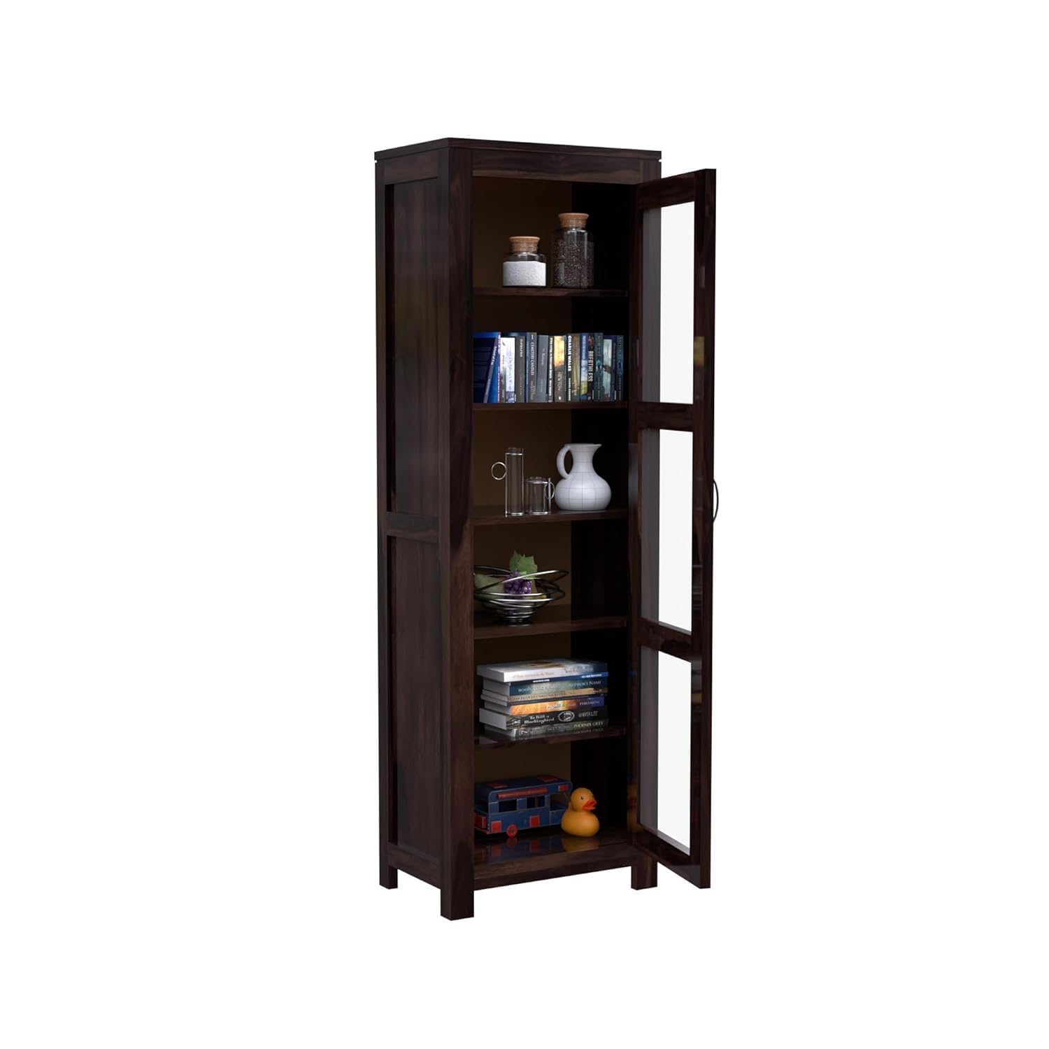Modern Sheesham Wood Corner Bookshelf with 5 Shelves