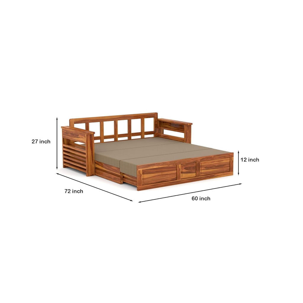 Solid Sheesham Wood  Sofa Cum Bed for Bedroom (3-Seater)