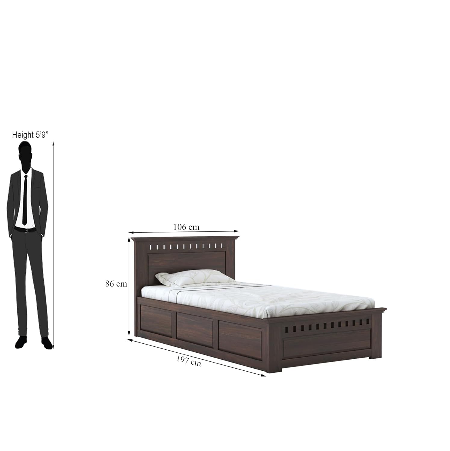 Solid Sheesham Wood Single Bed with Box Storage for Bedroom